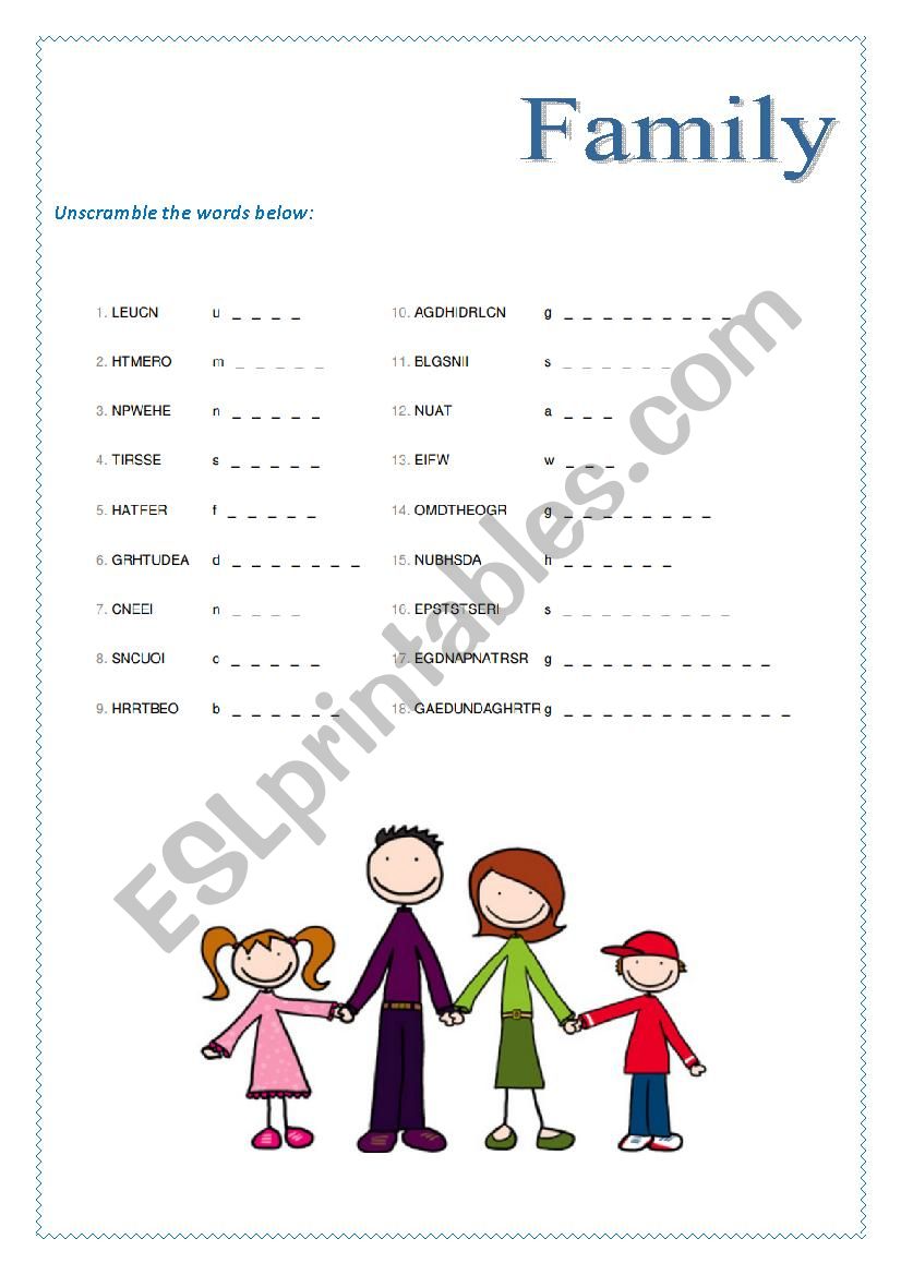 Family vocabulary worksheet