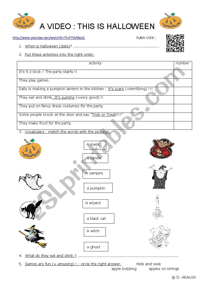 A video on Halloween worksheet