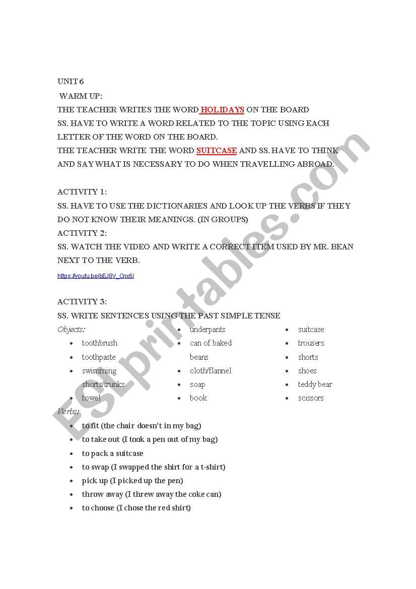 holidays vocabulary worksheet