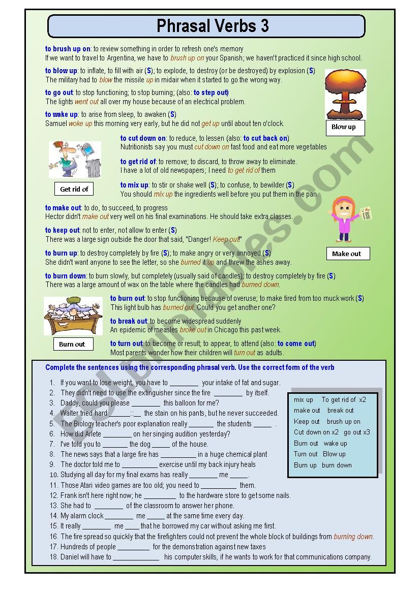 Phrasal verbs 3 examples and exercises