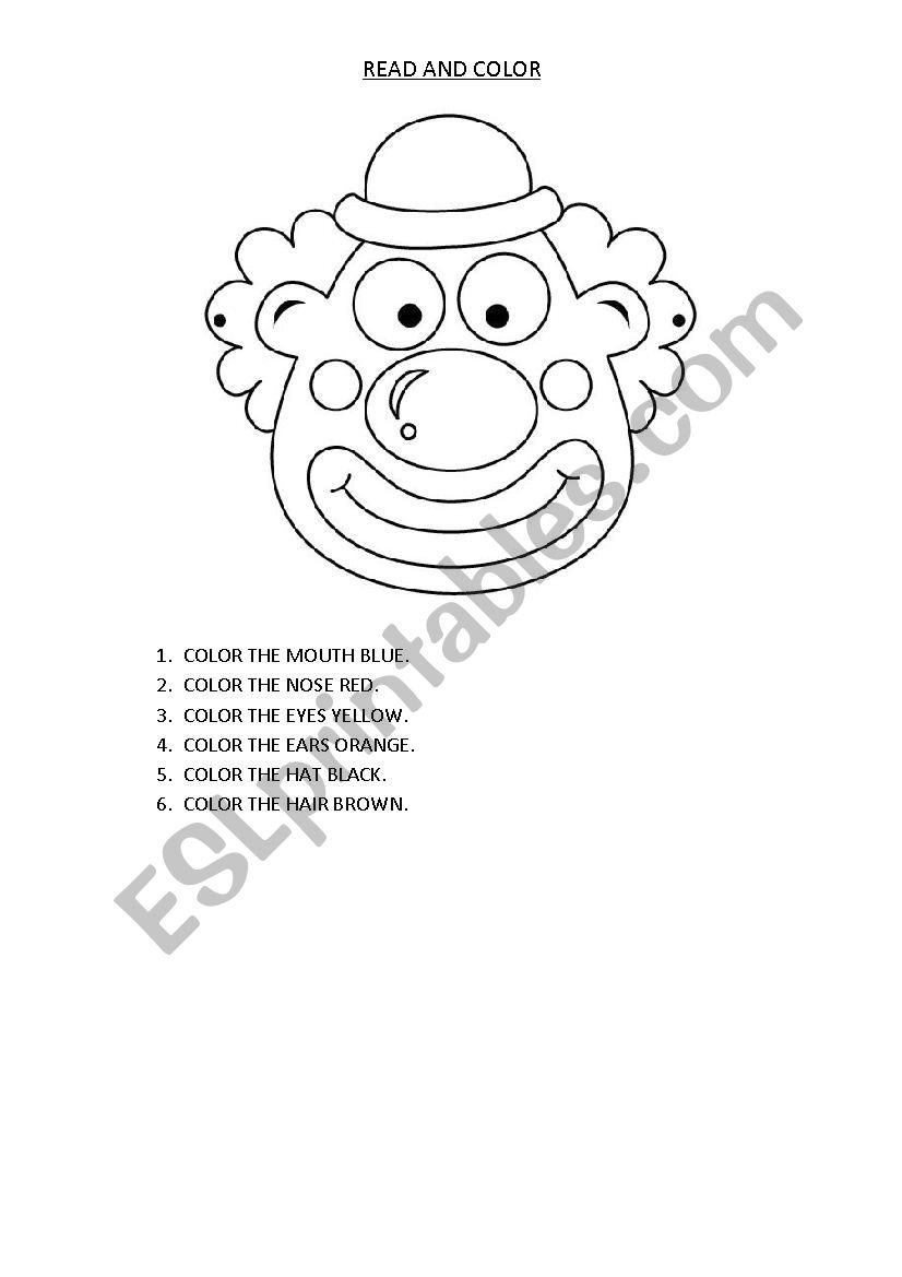 COLOR THE CLOWN´S FACE - ESL worksheet by bebyboop