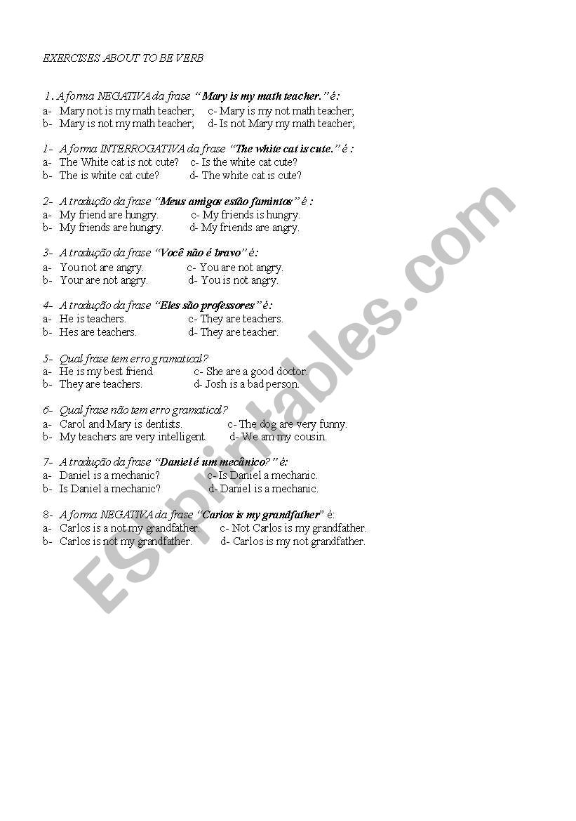 to be exercises worksheet