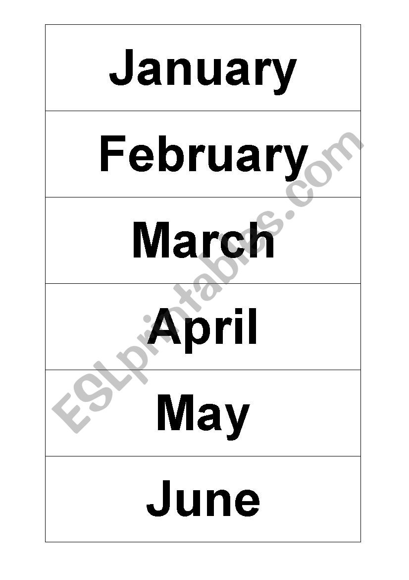 Cards with months of the year worksheet