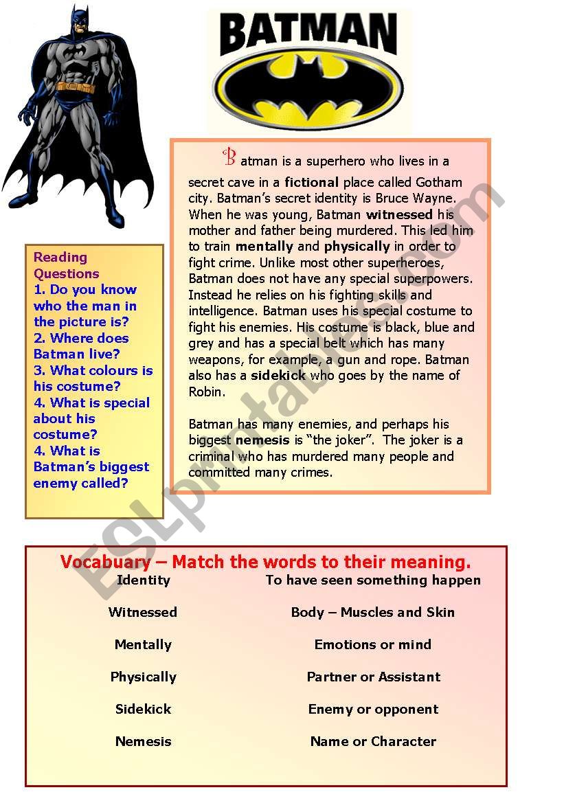 Batman - ESL worksheet by mts07