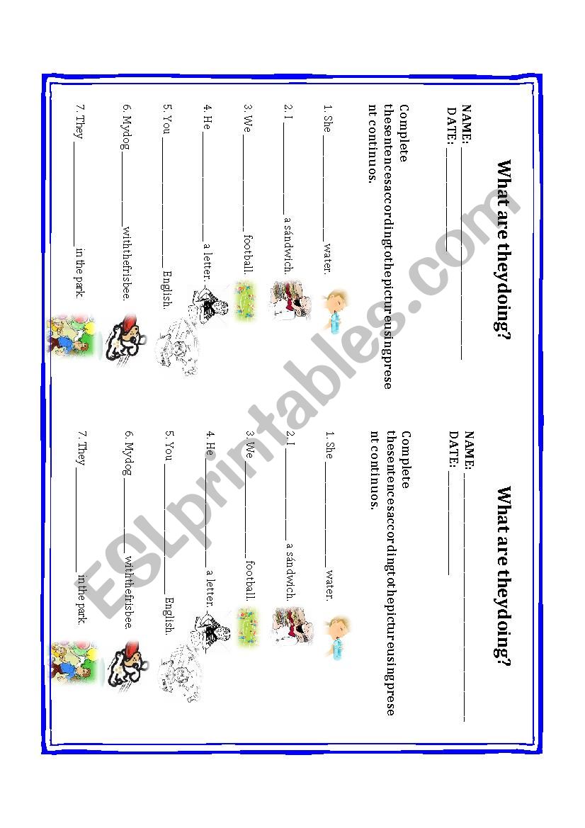 Present continuous worksheet