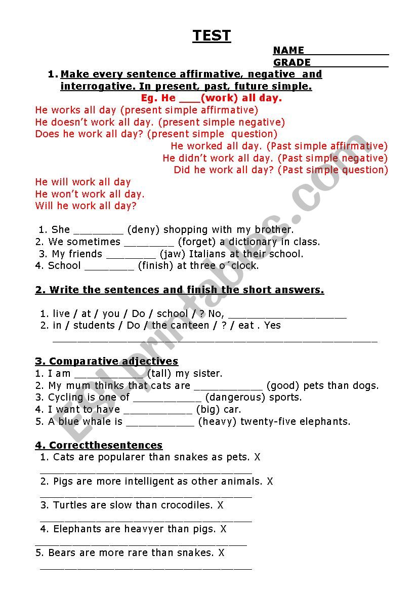 Test. Simple tenses. Comparative adjectives.