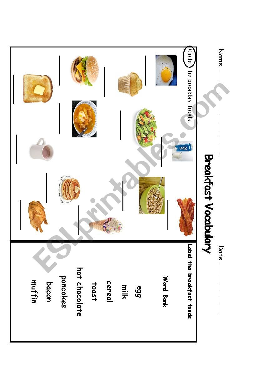 Breakfast Vocabulary worksheet
