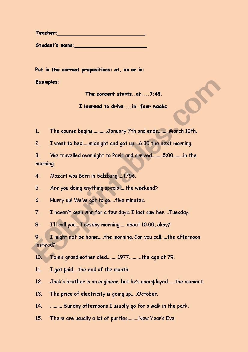 prepositions in,on,at worksheet