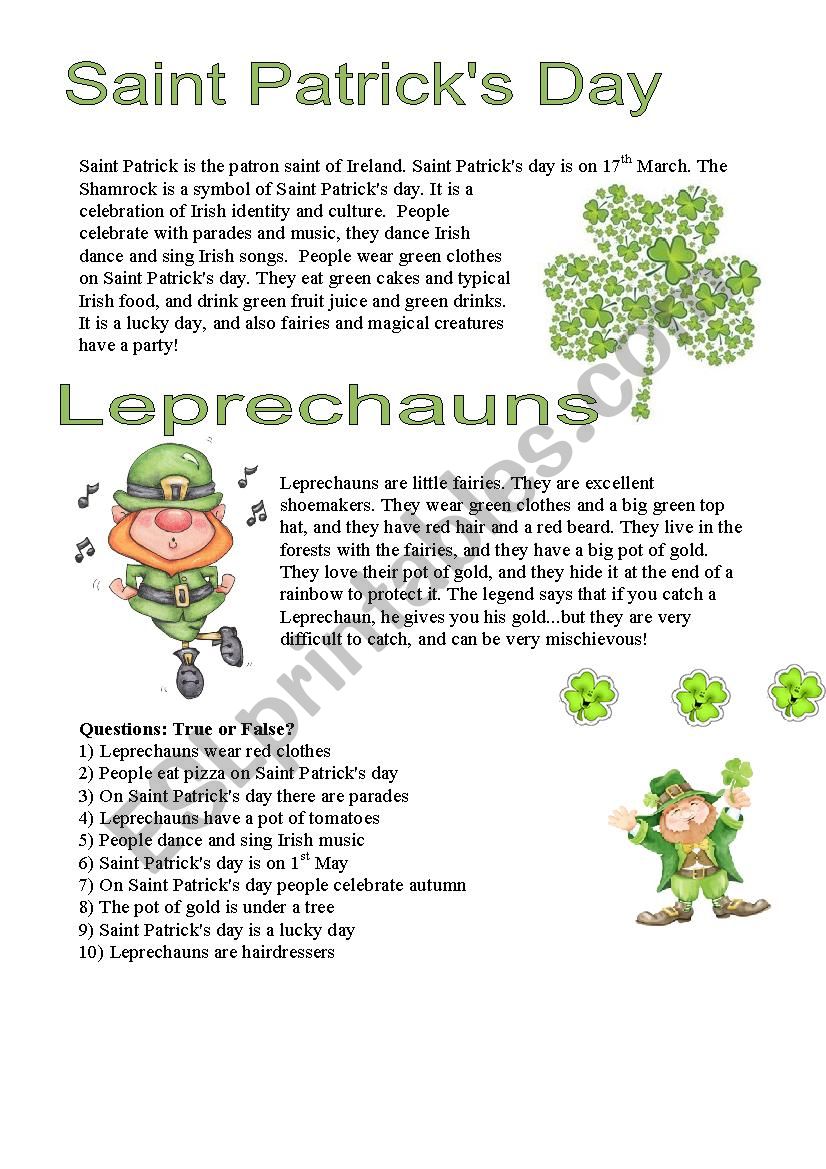 Saint Patrick´s day and Leprechauns - ESL worksheet by albacornelia