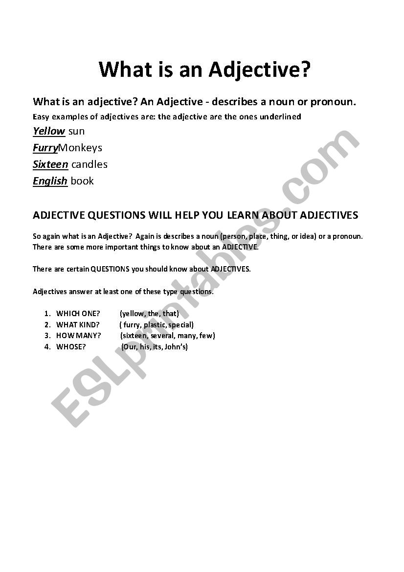 What are Adjectives? worksheet
