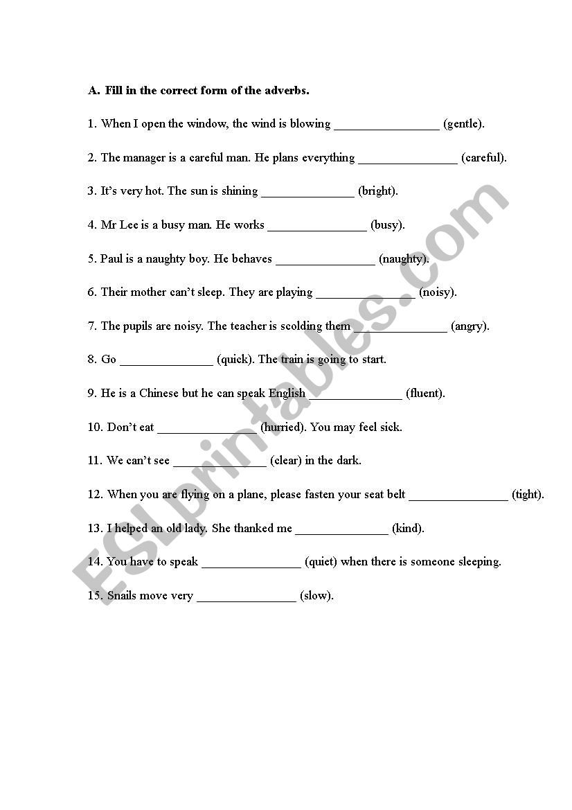 Adverbs worksheet