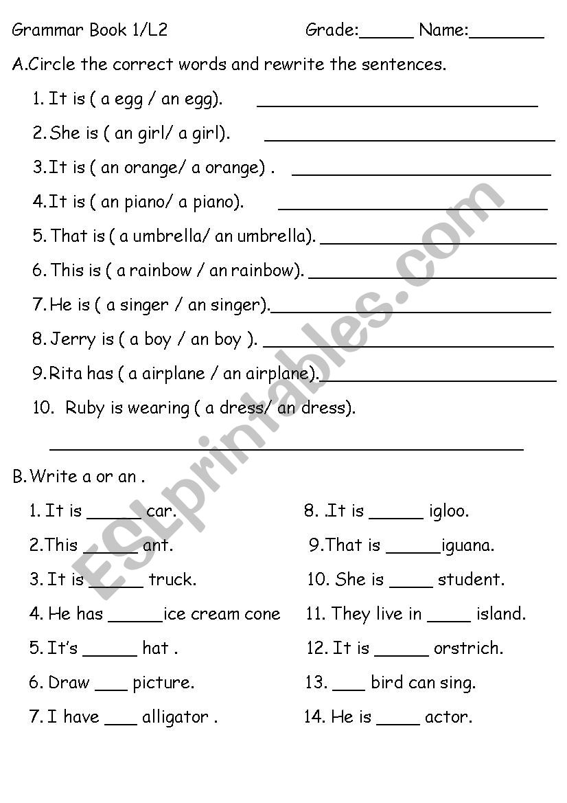 a ,an  worksheet