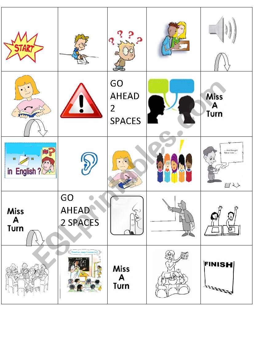 BINGO OF CLASSROOM COMMANDS worksheet