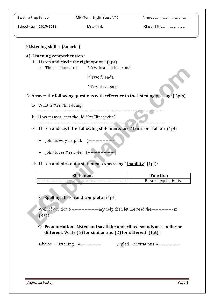 TEST worksheet