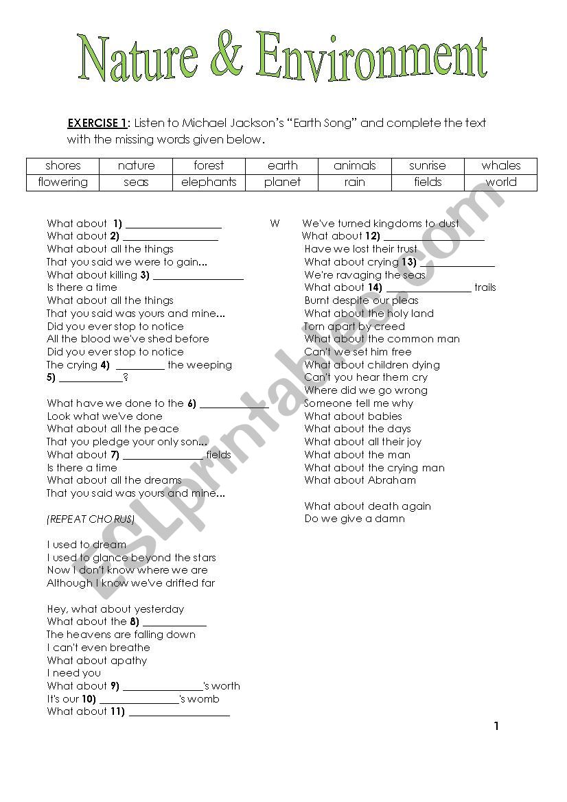 Song by Michael Jackson_ nature&environment vocabulary