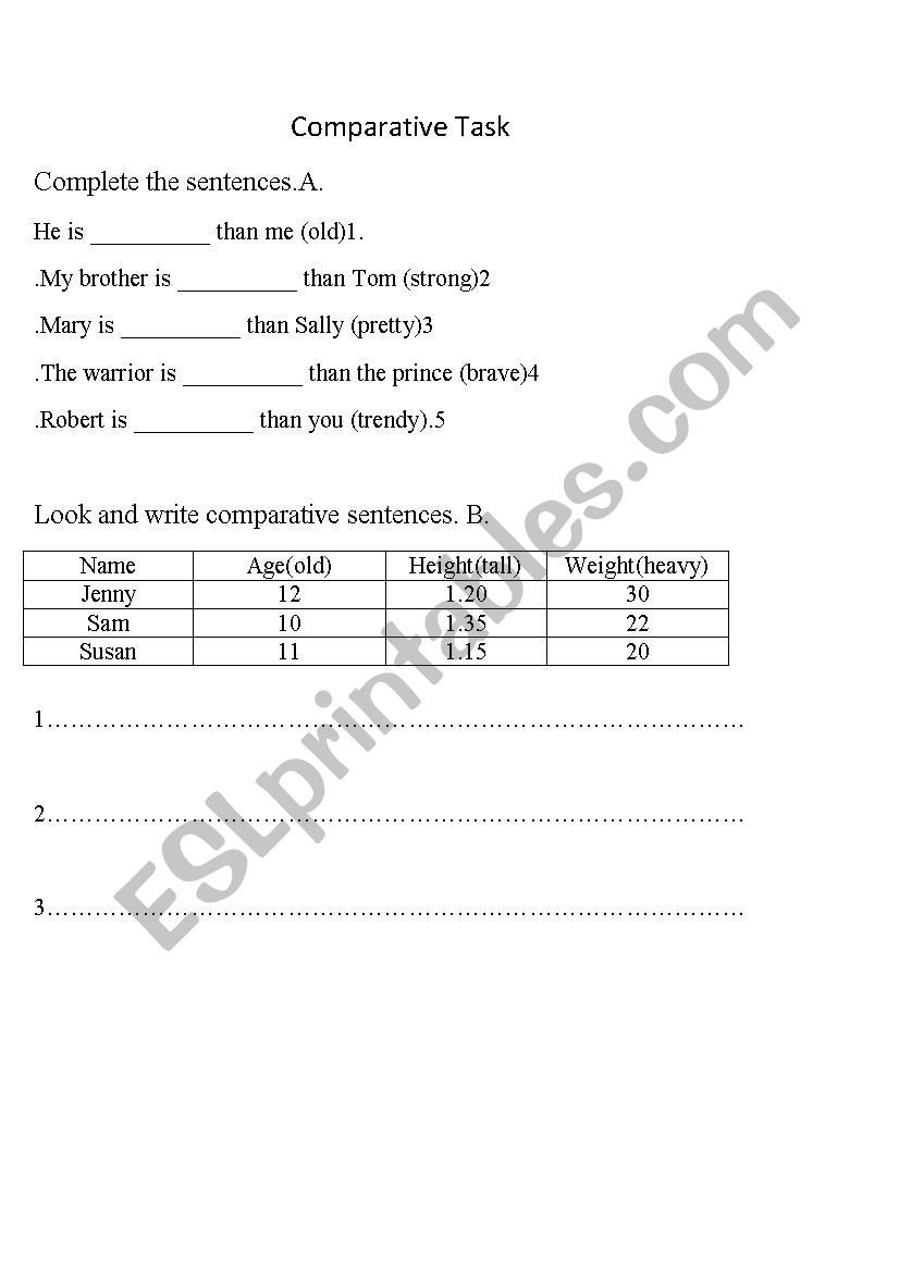 comparative task worksheet