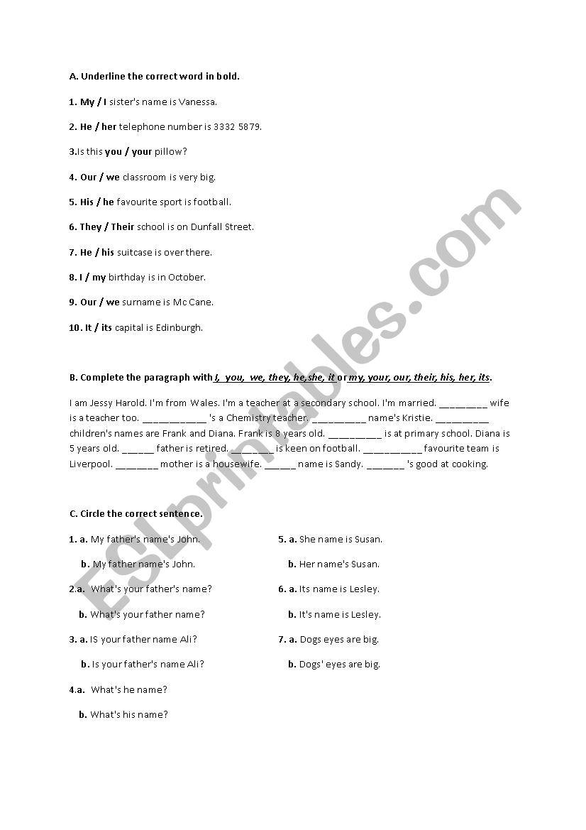 subect and object pronouns worksheet