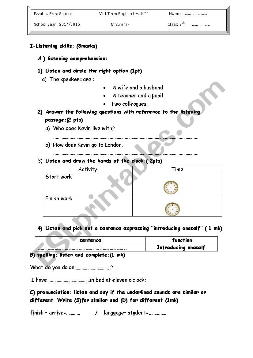 TEST  worksheet