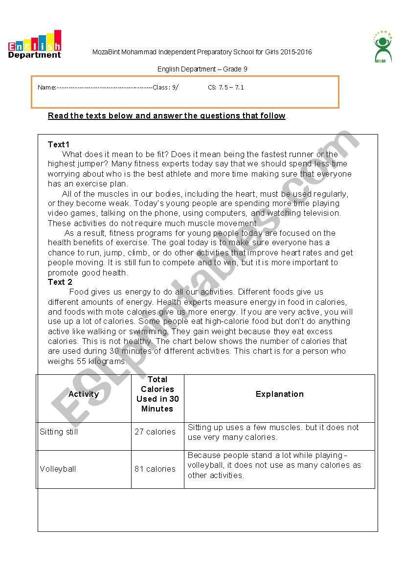 Reading story  worksheet