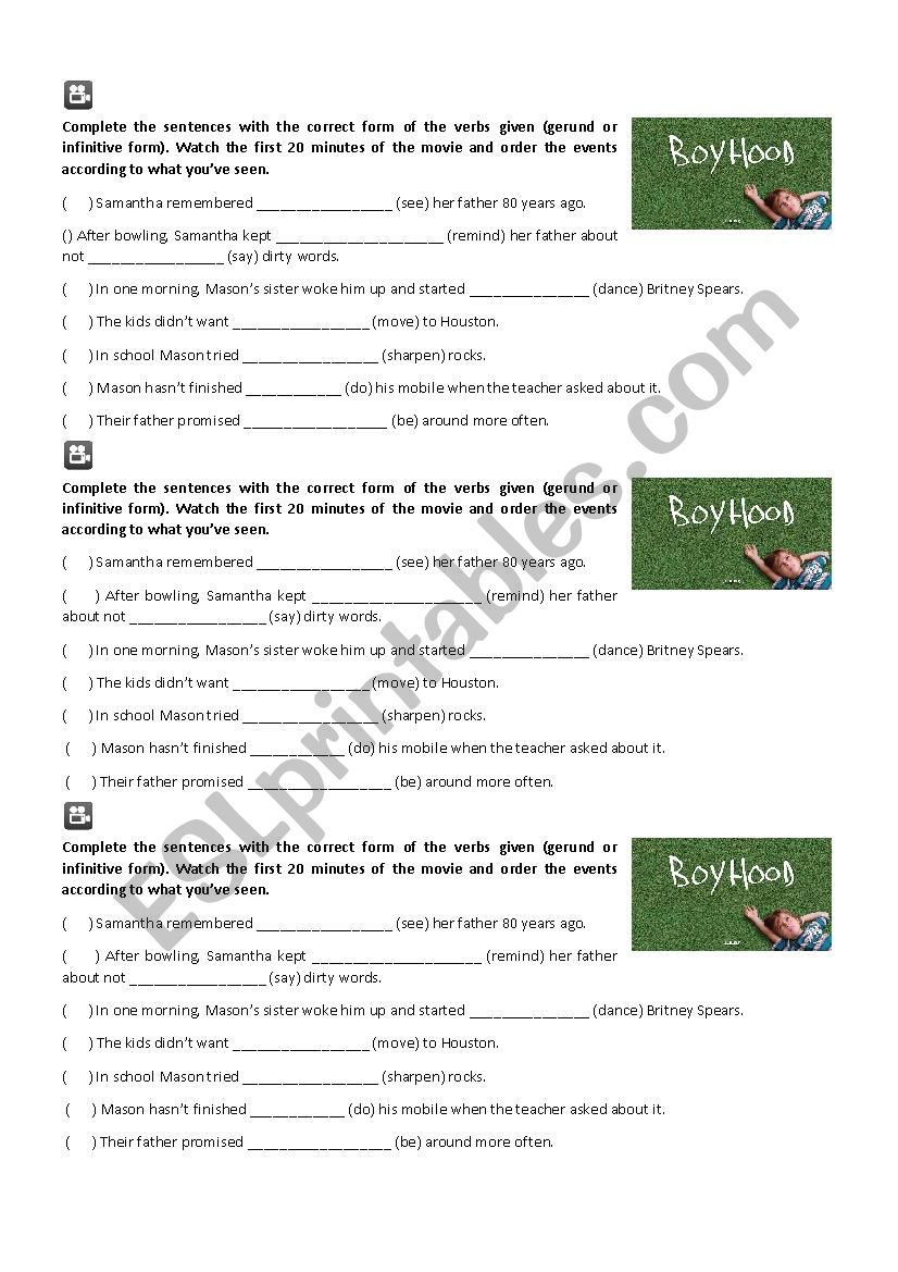 Boyhood Movie worksheet