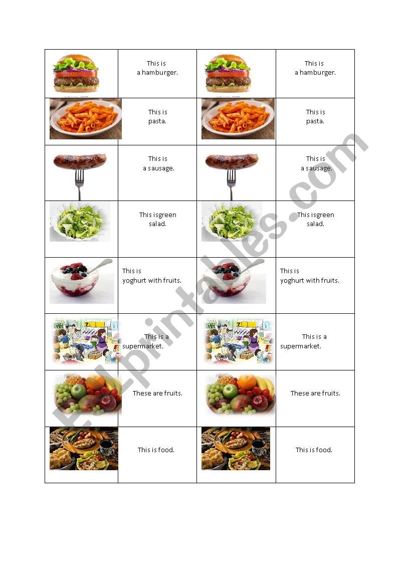 Food Memory worksheet