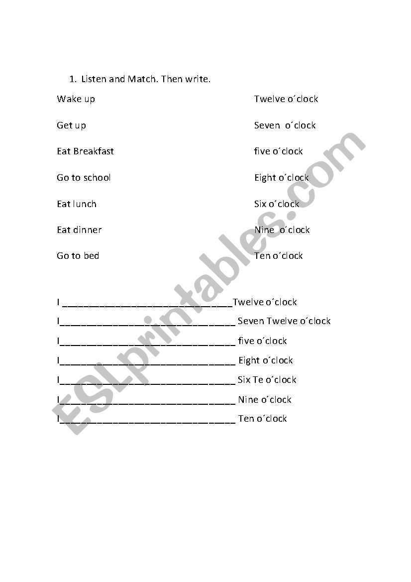 routines and time worksheet