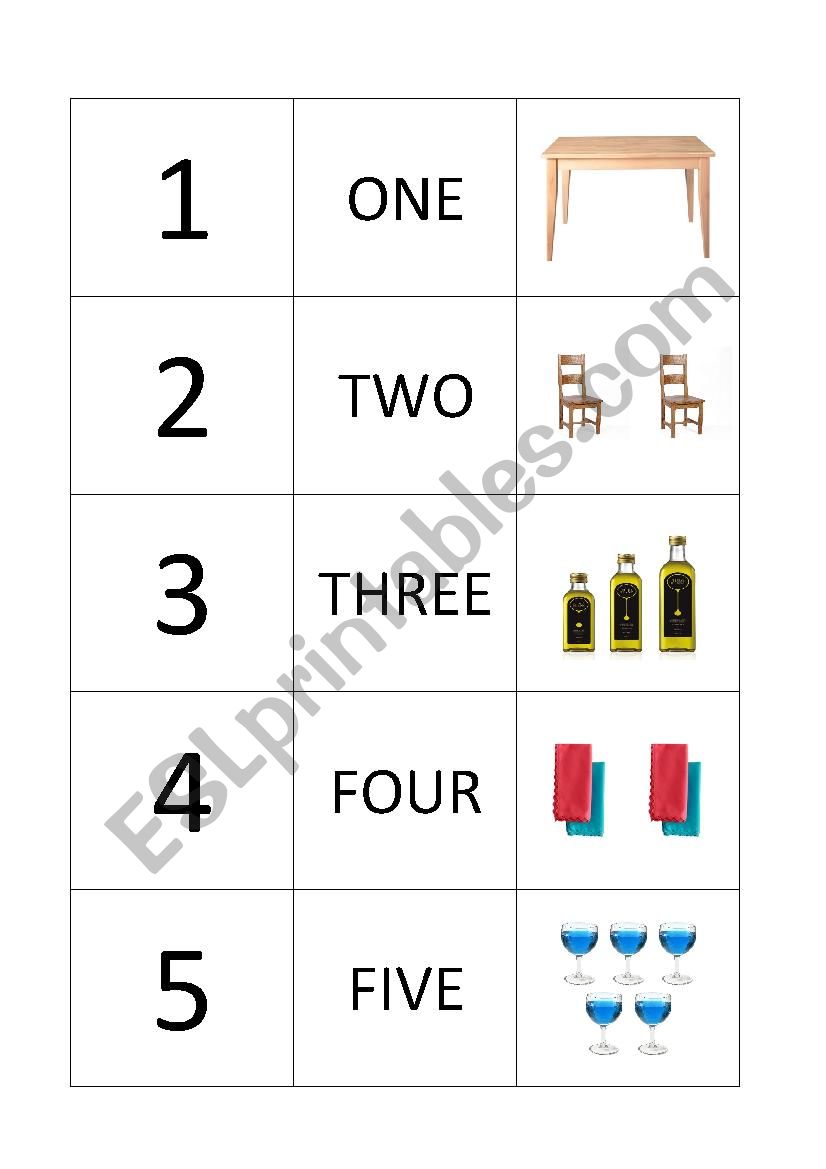 NUMBERS AND KITCHEN OBJECTS BINGO