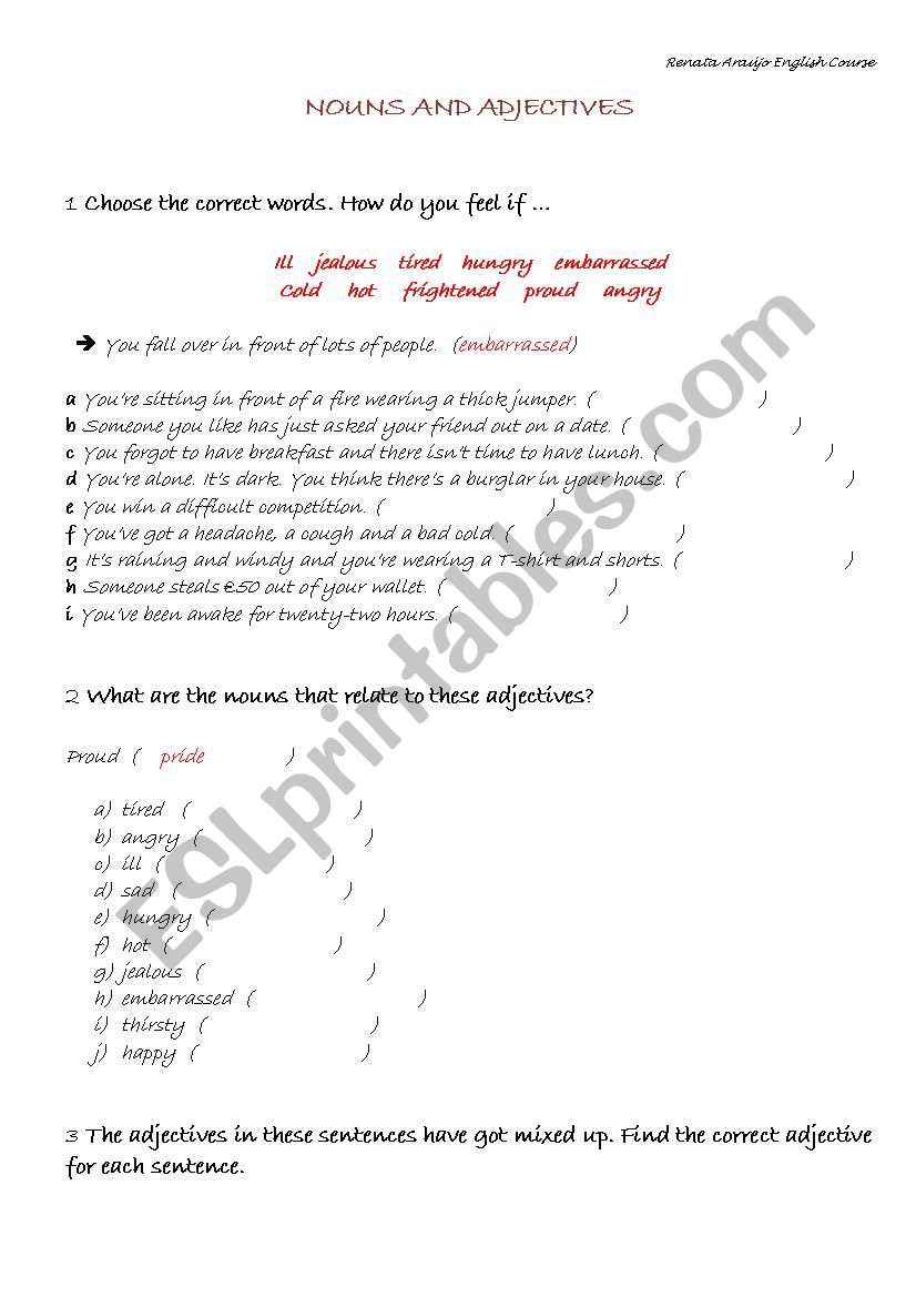 Nouns and Adjectives worksheet