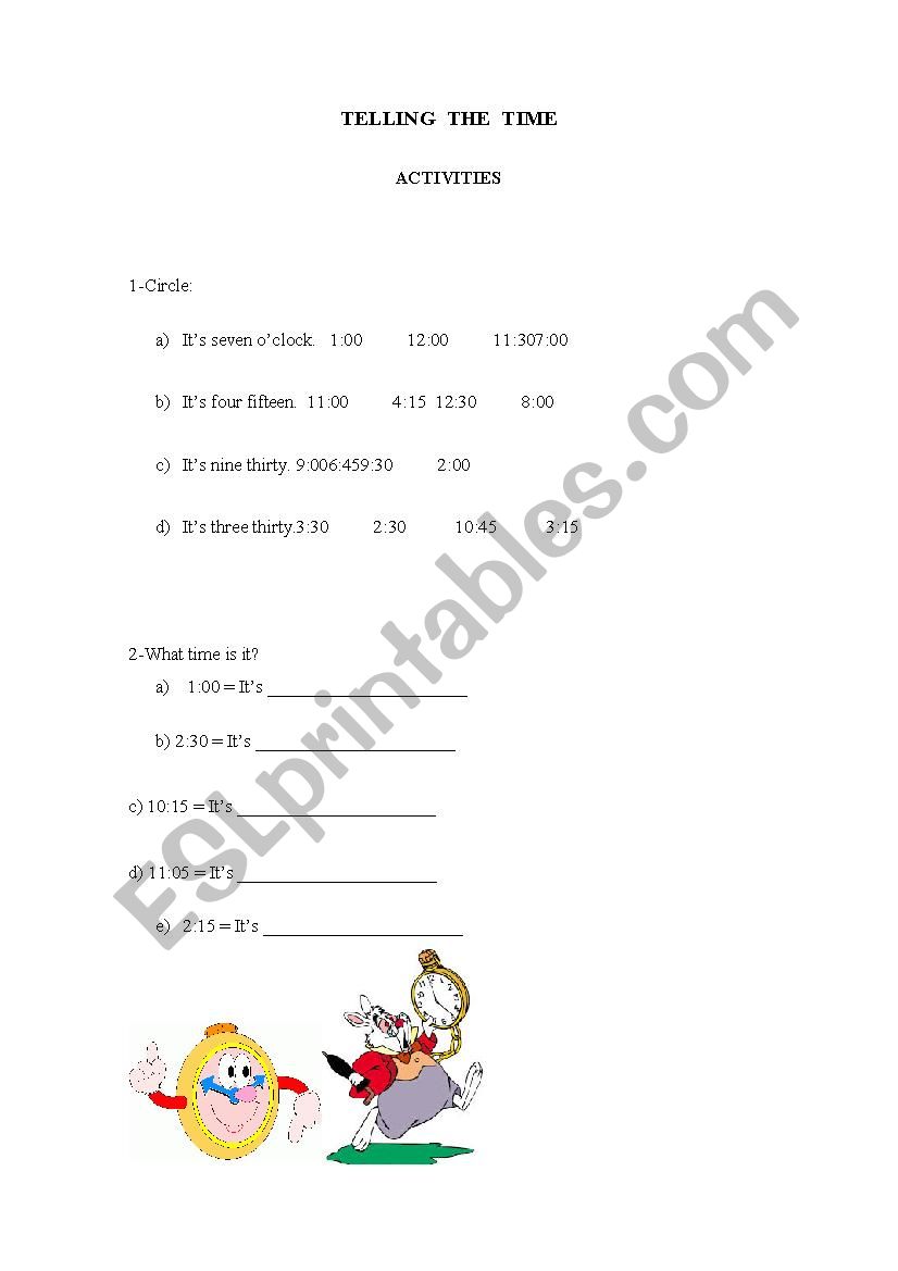 TELLING THE TIME worksheet