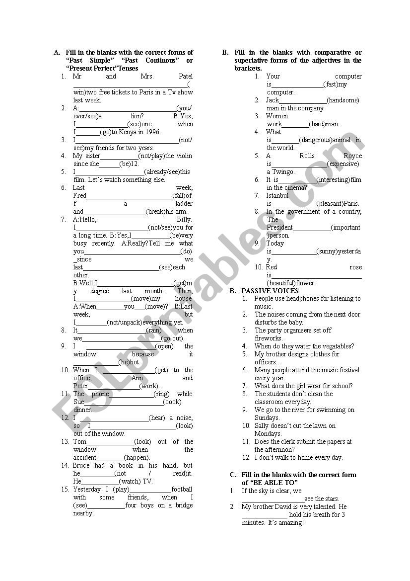 grammar worksheet worksheet