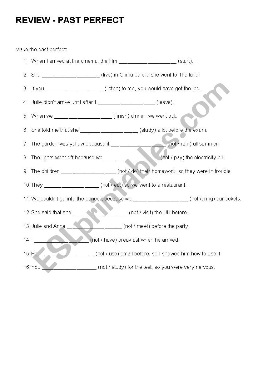 Review - Past Perfect worksheet