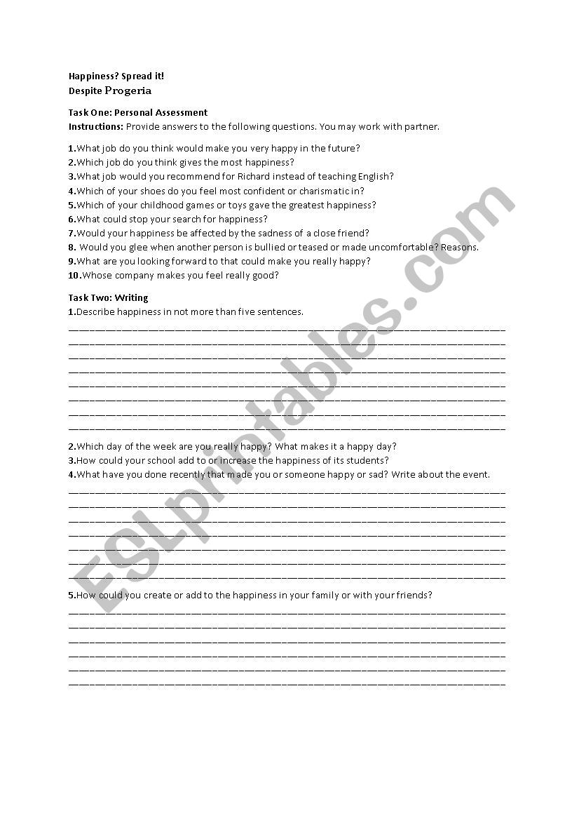 Happiness worksheet