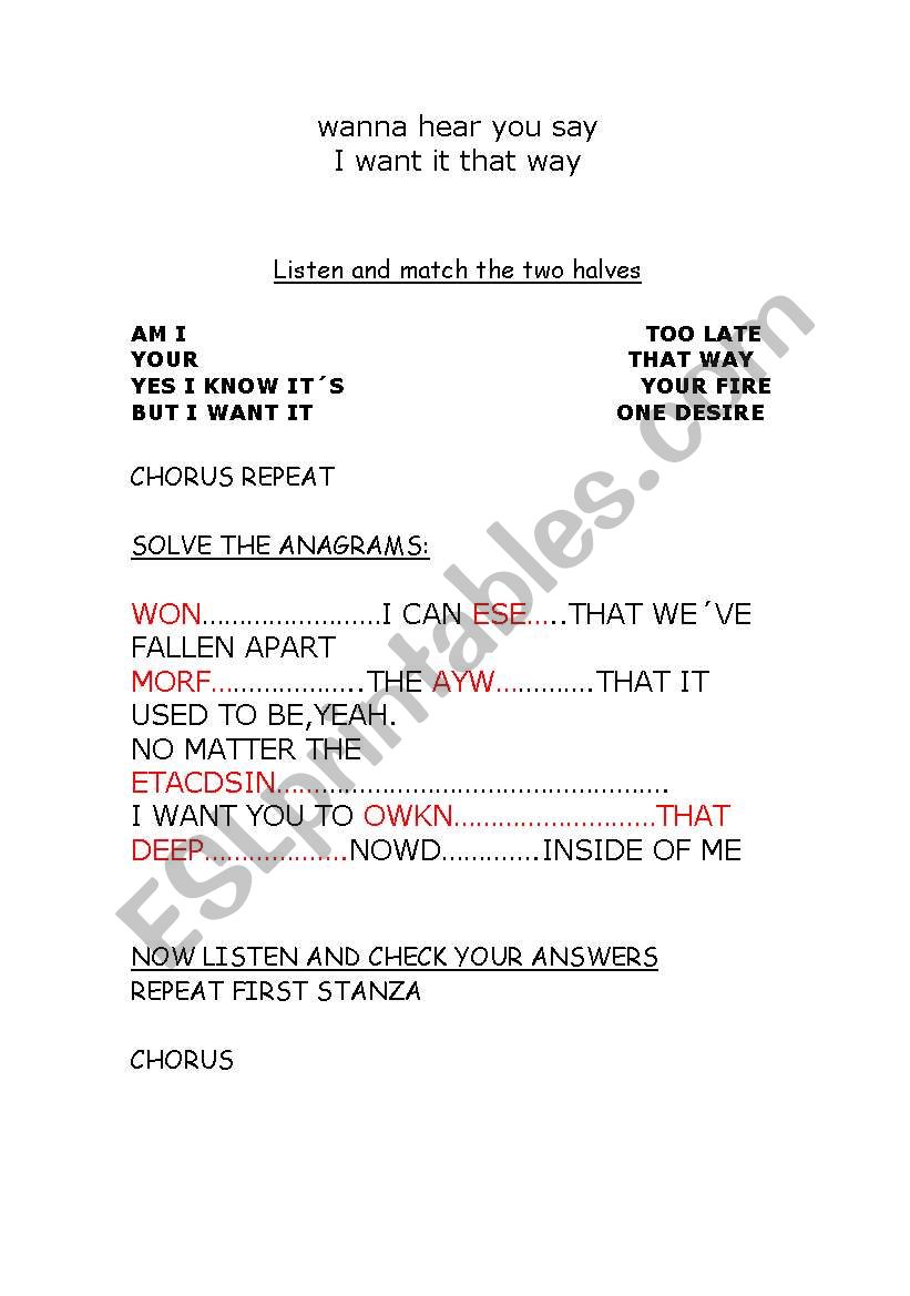 Everybody (Backstreet's Back) by Backstreet Boys - ESL worksheet by  englishteach8