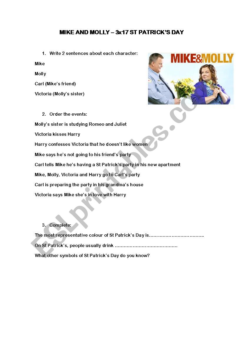 Mike and Molly worksheet (St Patricks Day)