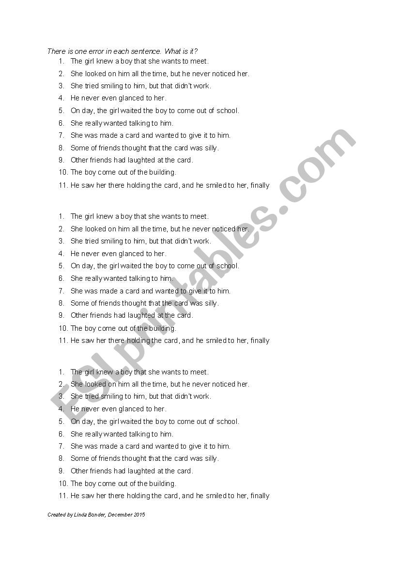 Sentences to correct - ESL worksheet by LindaB-pdx