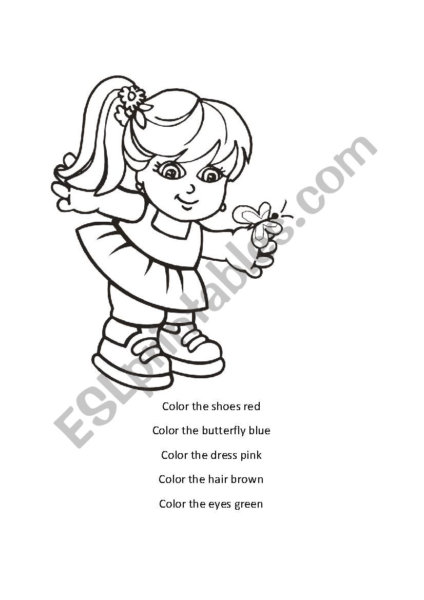 Color the girl - ESL worksheet by stephk08