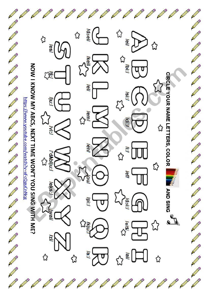 Alphabet Song ESL Worksheet By Vida velvet