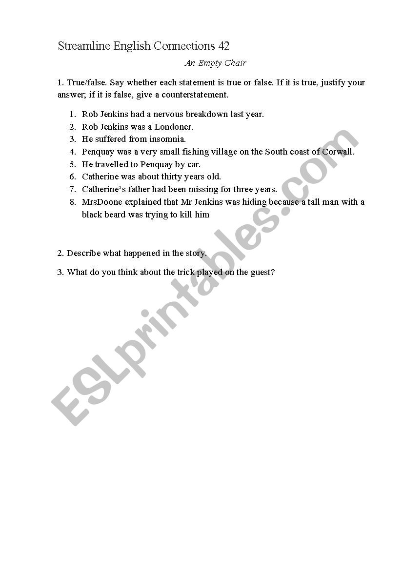 An empty chair worksheet