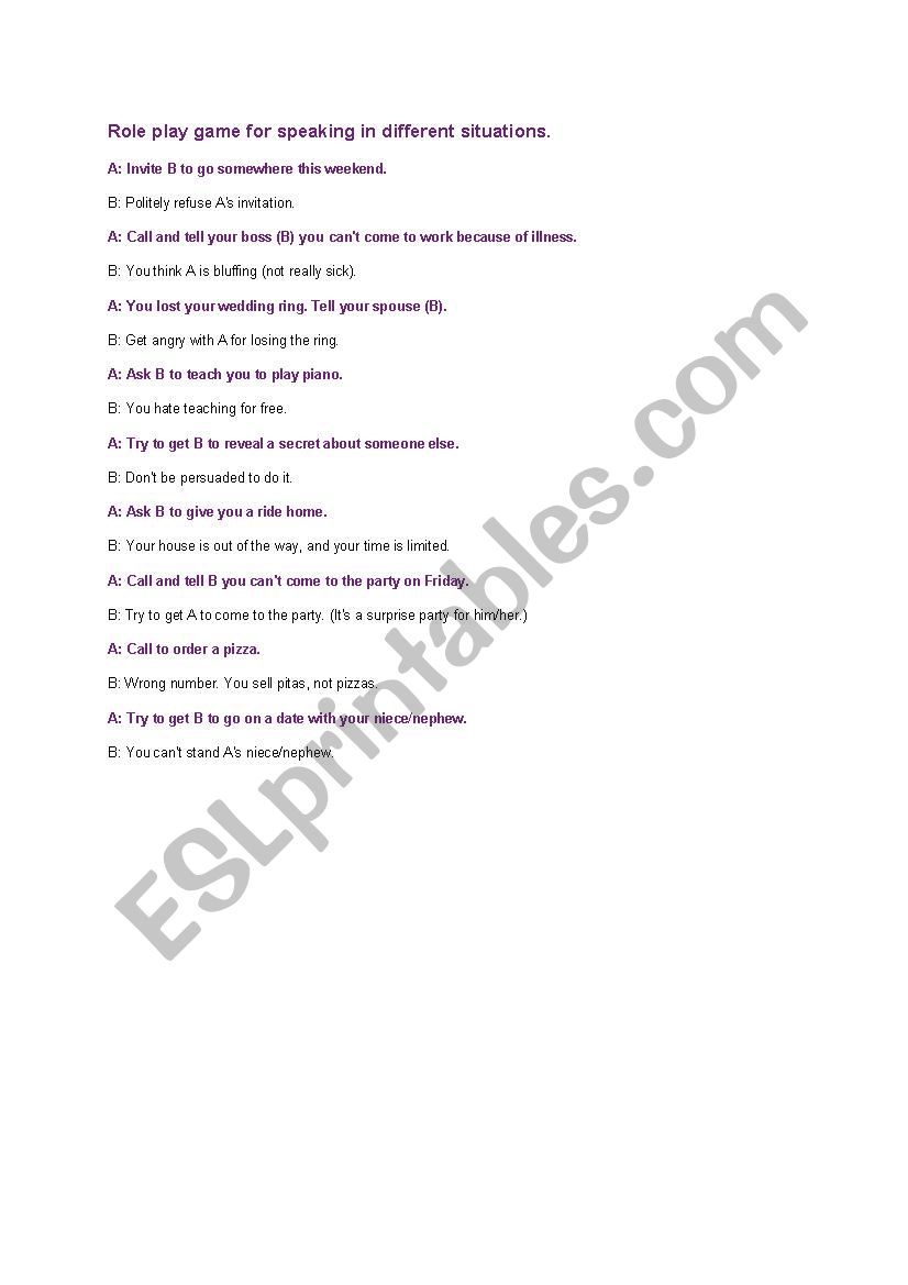 Speaking exercise worksheet