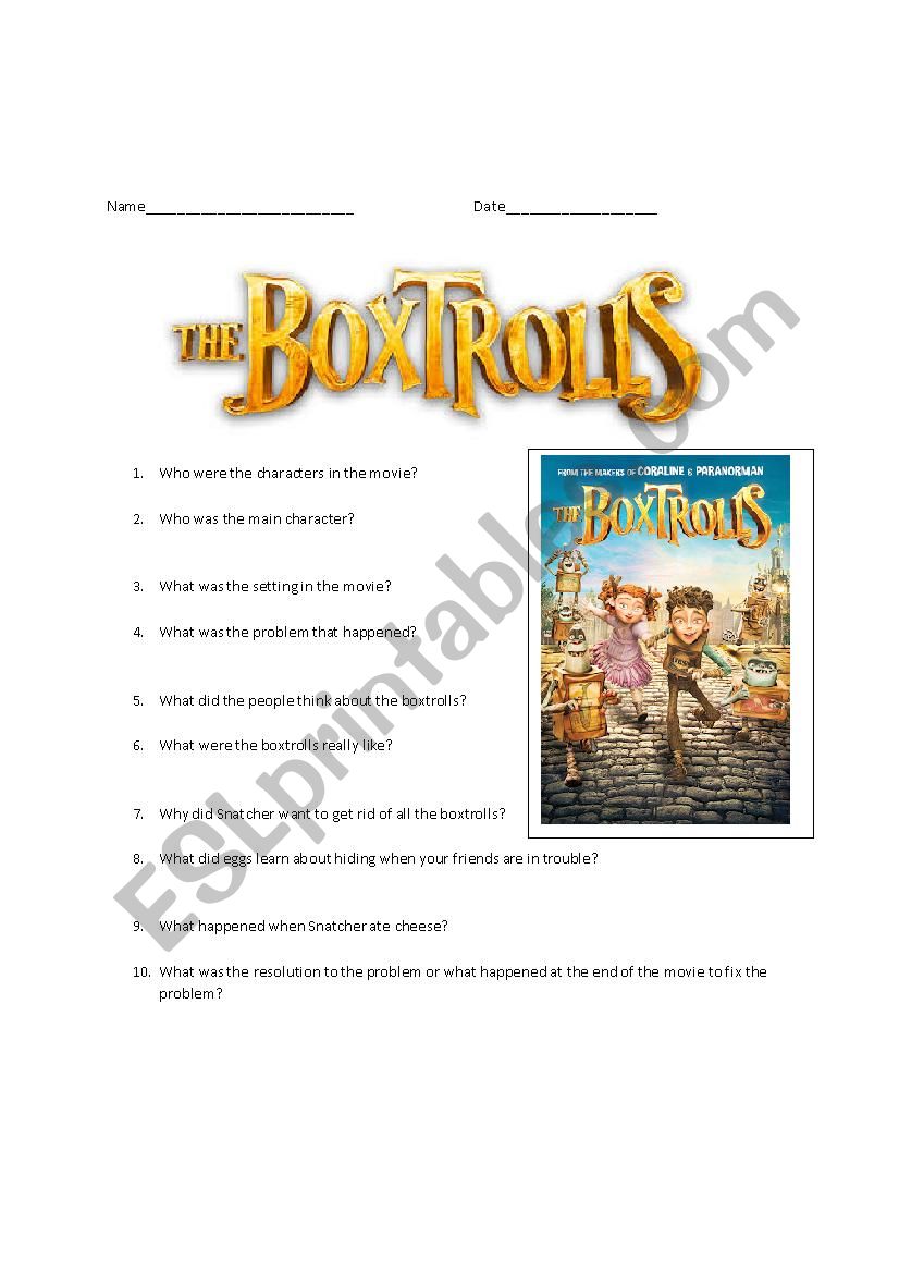 Boxtrolls movie guide worksheet