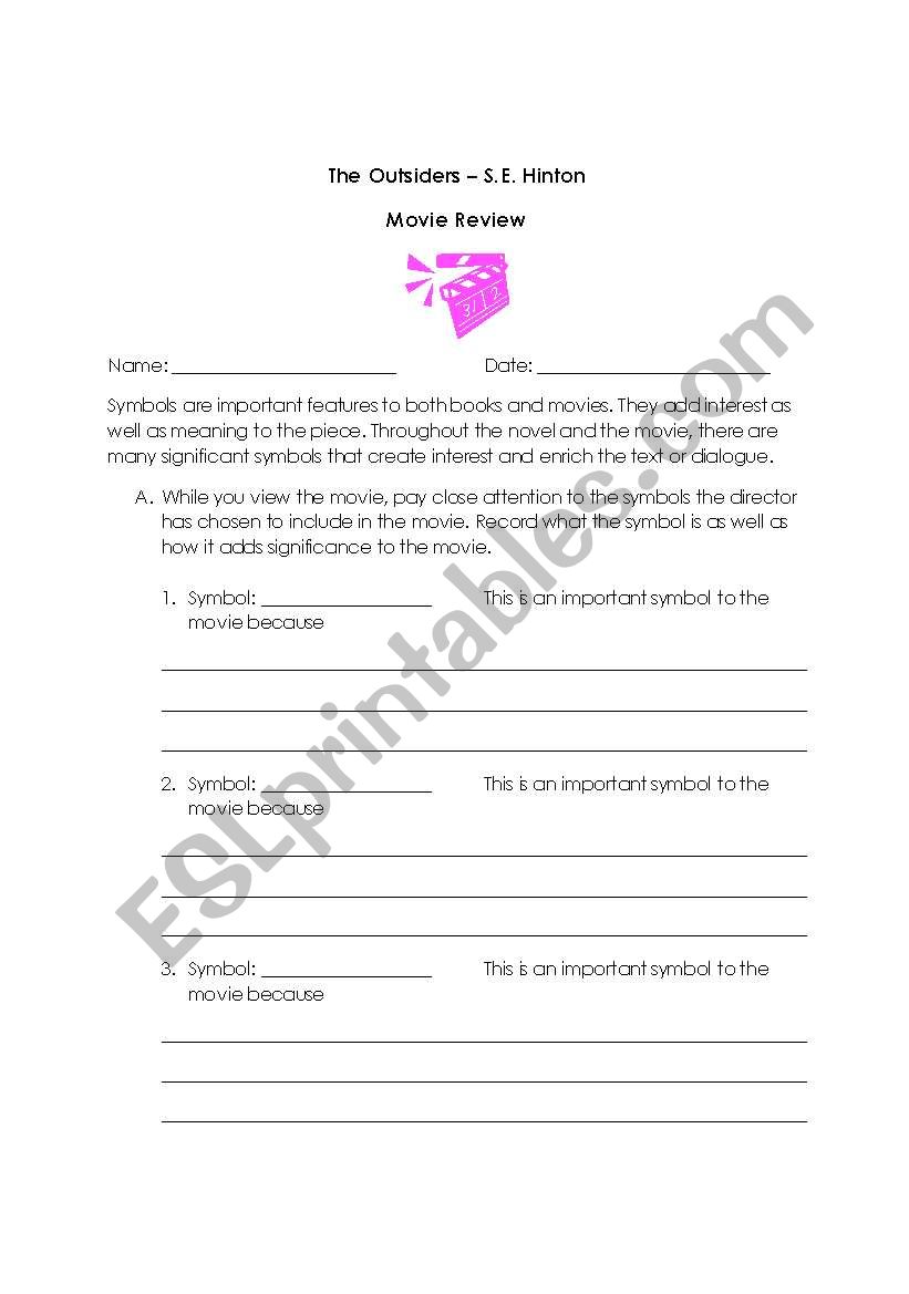 The Outsiders Movie Review worksheet