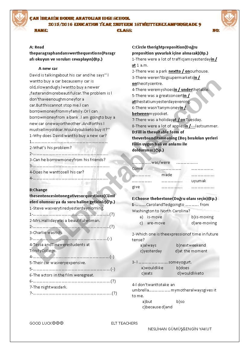 wrtten exam worksheet