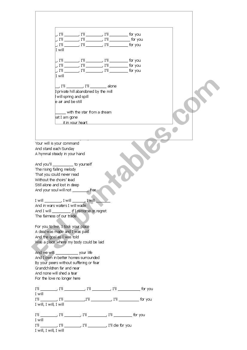 Song: Ill fight worksheet