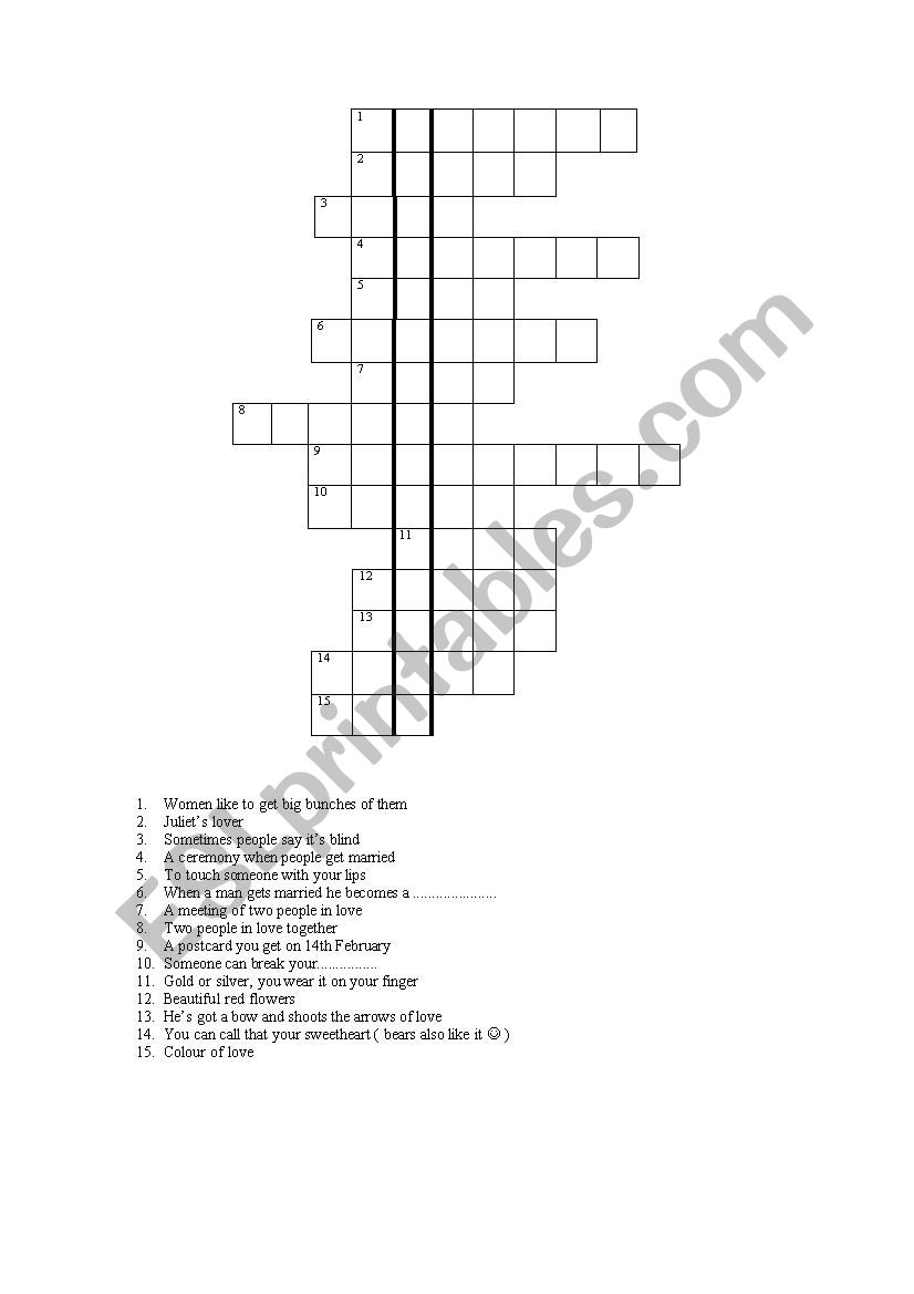Valentines Day Crossword worksheet