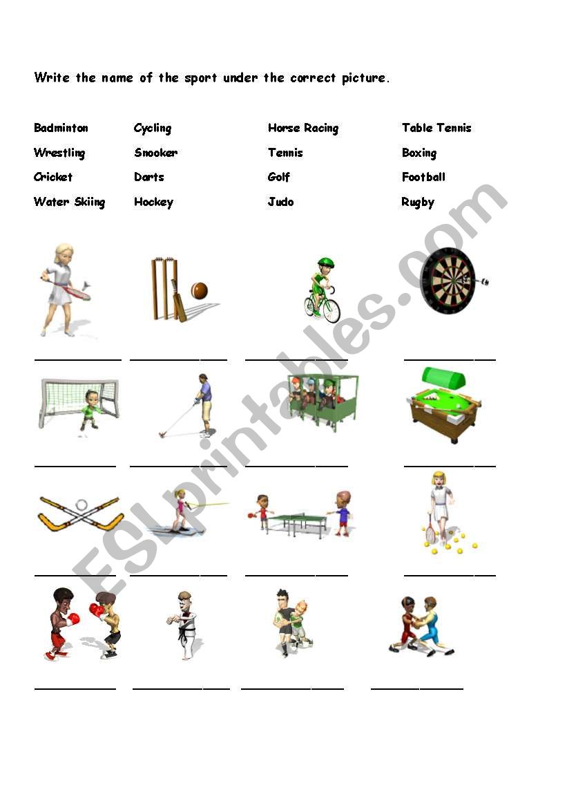 Sports Vocabulary Matching Exercise Worksheets For Kids