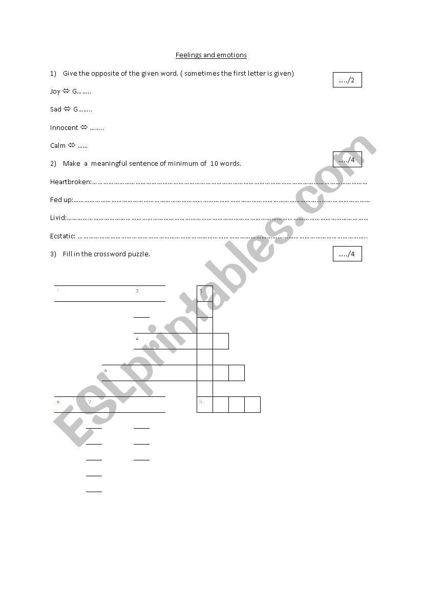 feelings and emotions worksheet