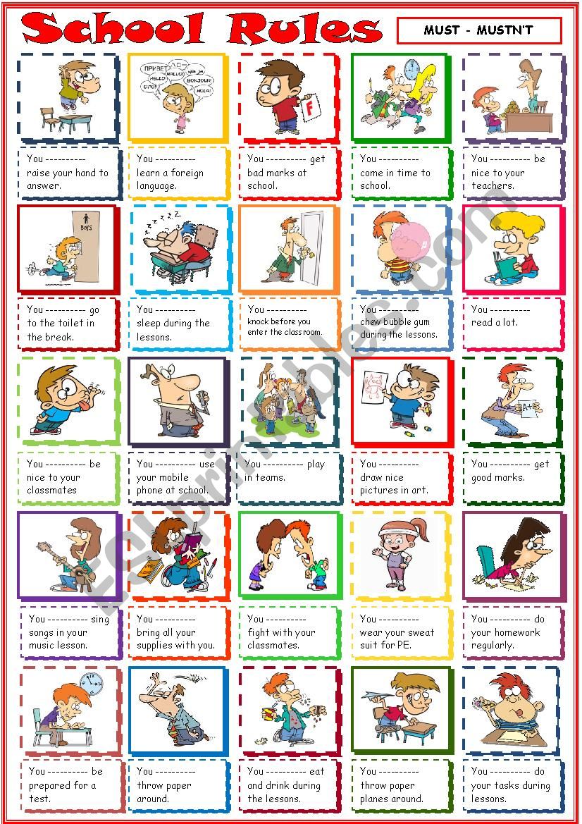 School Rules with must and mustn´t - ESL worksheet by Krümel