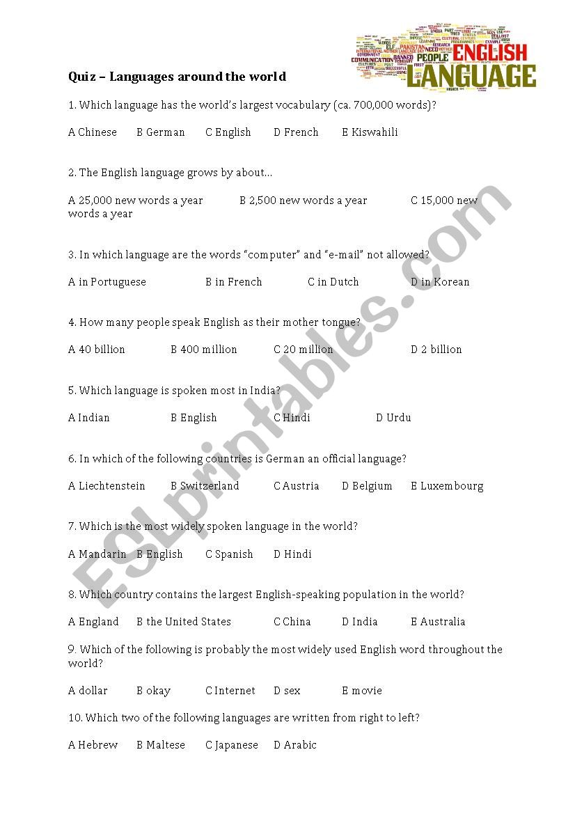 Quiz English as a world language
