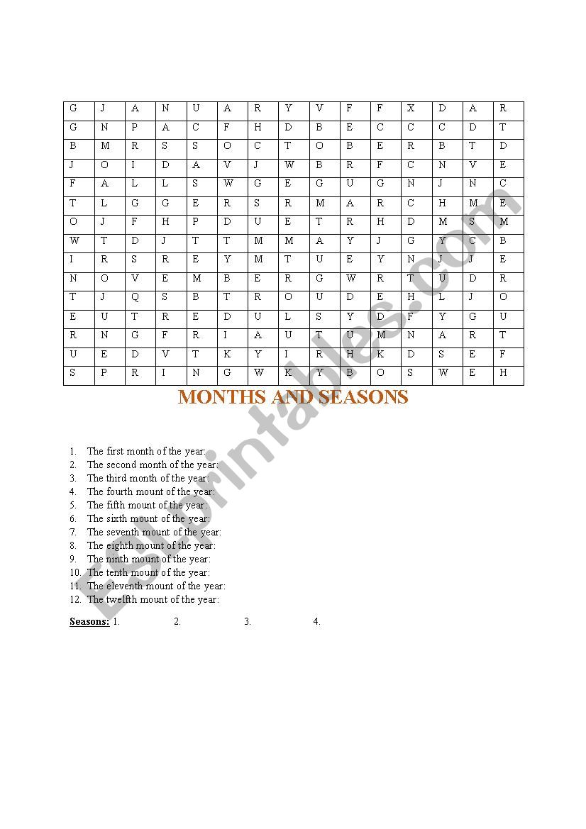 months and seasons worksheet