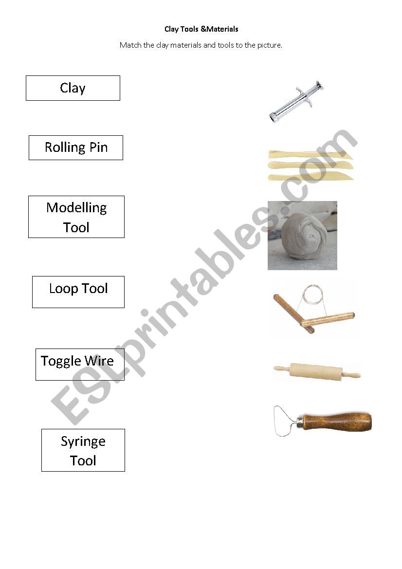 Clay tools vocabulary worksheet